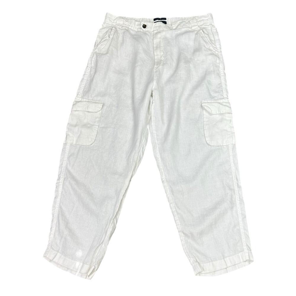 Rachel Roy Linen High Rise Cropped Carpenter Pants White Size XL
